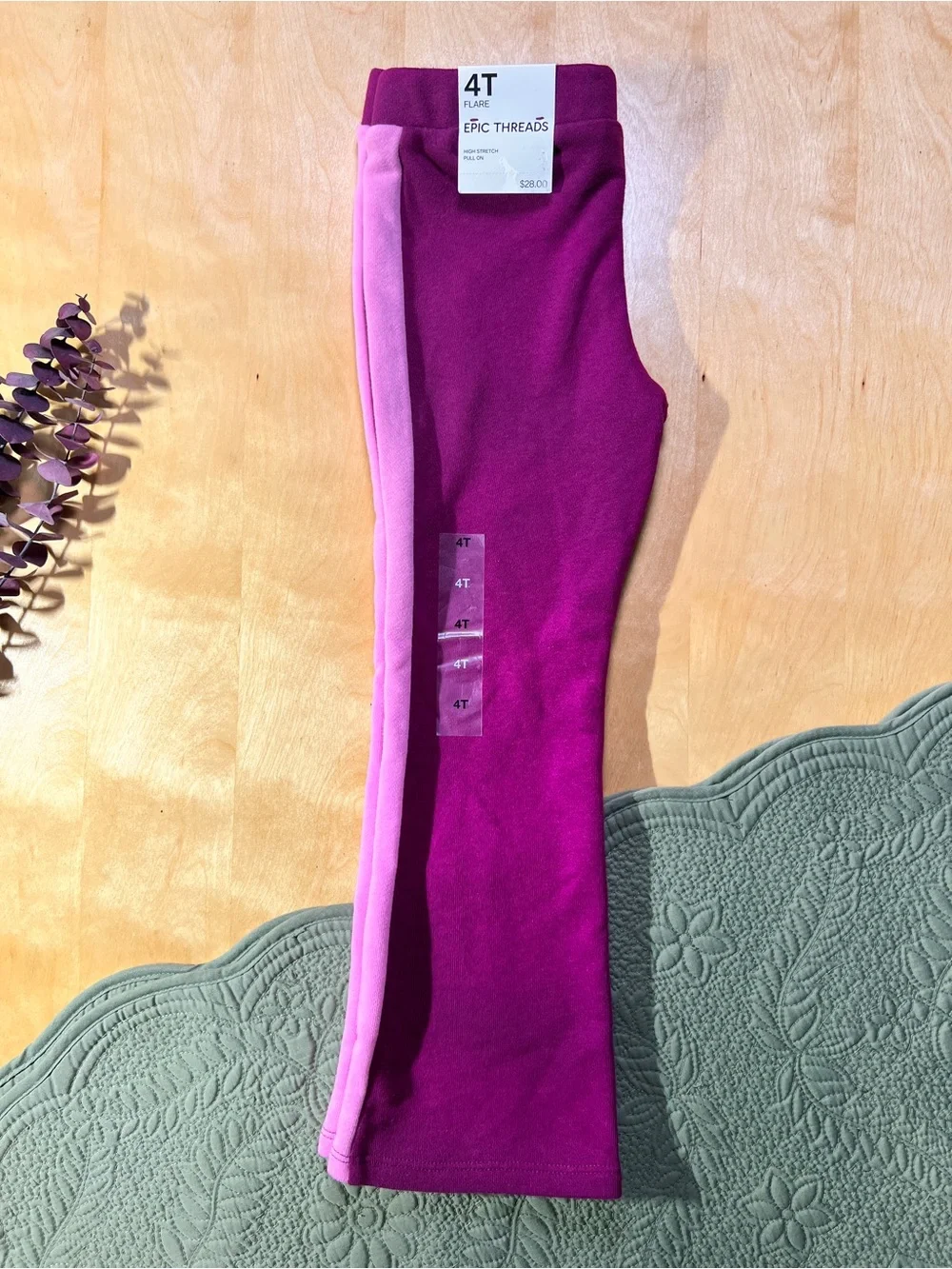 Epic Threads Girls Magenta Flare Sweatpants with Light Pink Side Stripe - Picture 3 of 6